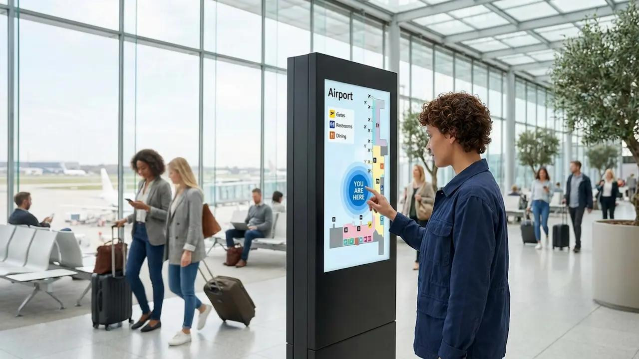 Interactive indoor wayfinding kiosk in airport